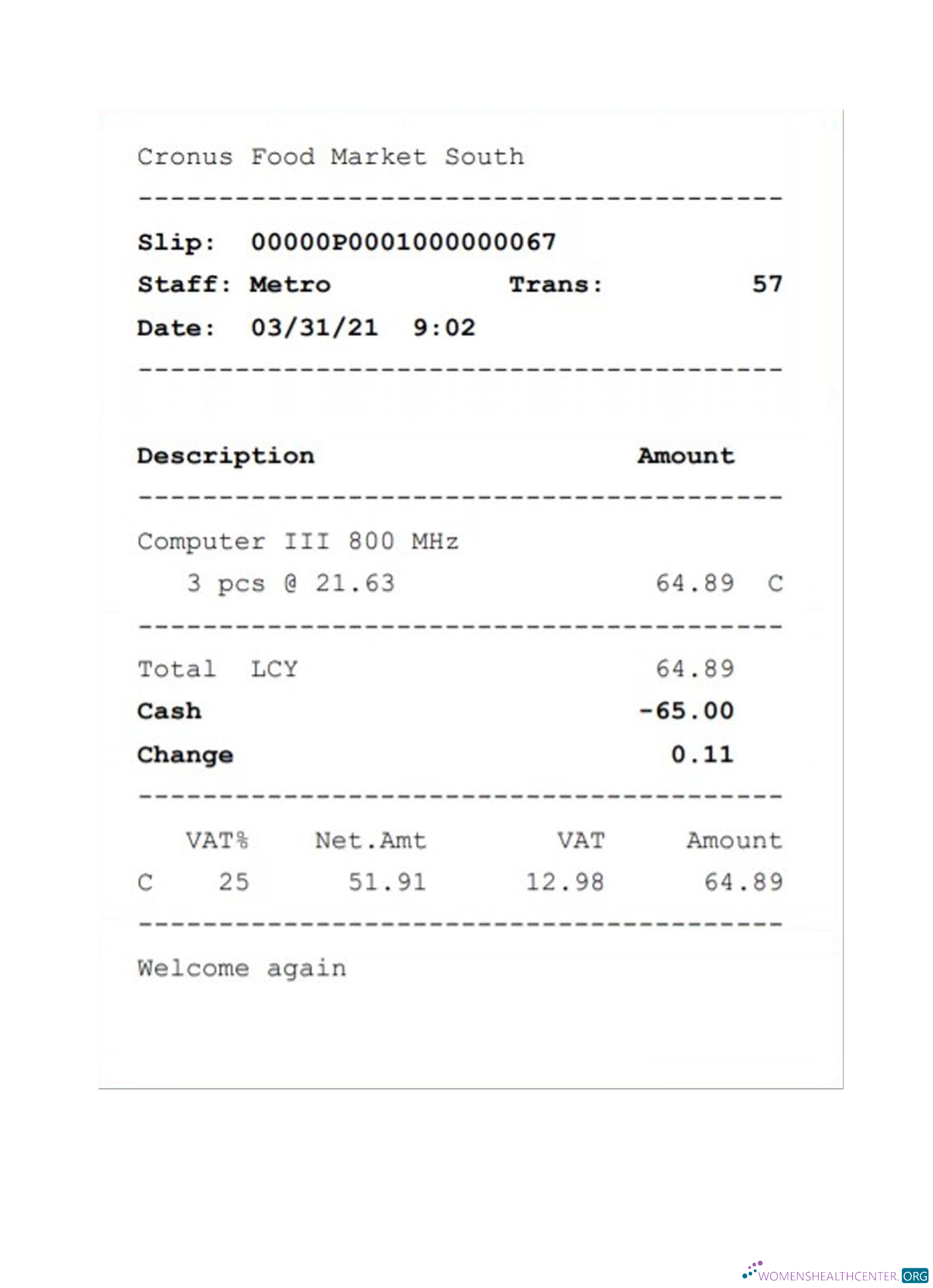 Download CRONUS FOOD MARKET receipt Photoshop template